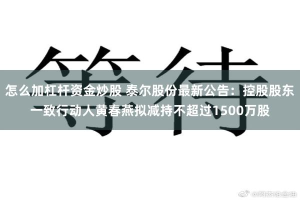 怎么加杠杆资金炒股 泰尔股份最新公告：控股股东一致行动人黄春燕拟减持不超过1500万股