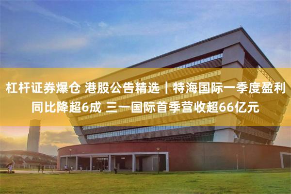 杠杆证券爆仓 港股公告精选｜特海国际一季度盈利同比降超6成 三一国际首季营收超66亿元