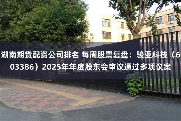 湖南期货配资公司排名 每周股票复盘：骏亚科技（603386）2025年年度股东会审议通过多项议案